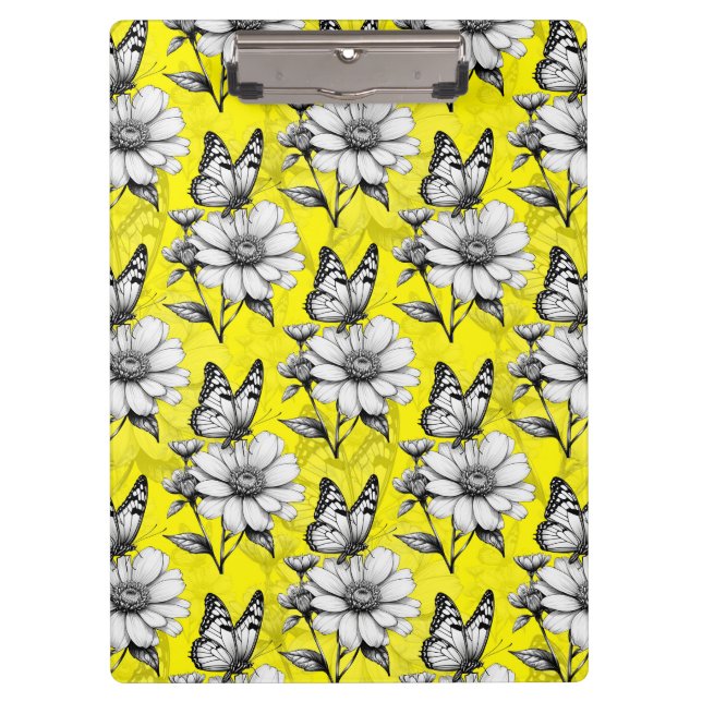 Butterfly On Flower Pattern Yellow Design   Clipboard (Front)