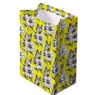 Butterfly On Flower Pattern Yellow Design Medium Gift Bag