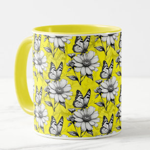 Butterfly On Flower Pattern Yellow Design   Mug