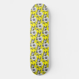 Butterfly On Flower Pattern Yellow Design Skateboard