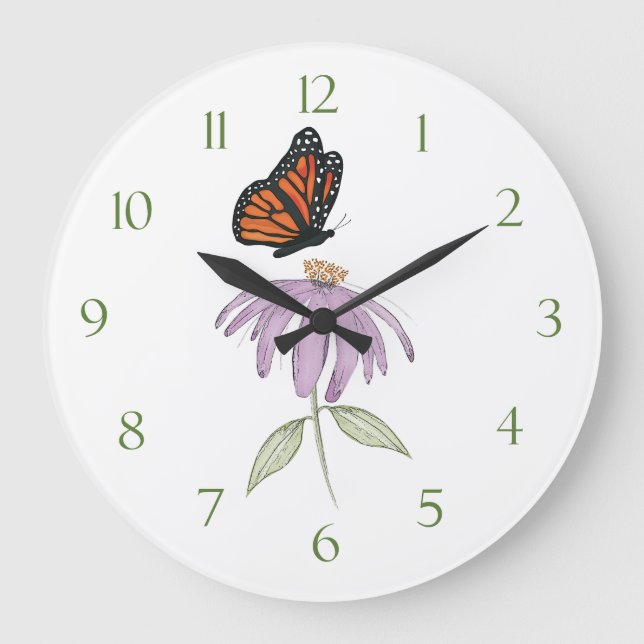 Butterfly on Flower Round (Large) Wall Clock (Front)