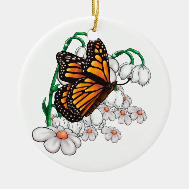 Butterfly on flowers ceramic ornament (Front)