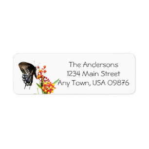 Butterfly on Flowers, customized address 