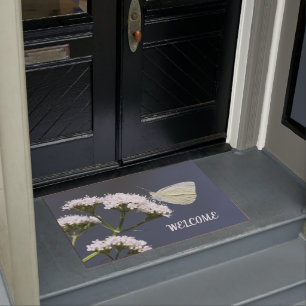  Butterfly On Flowers Door Mat
