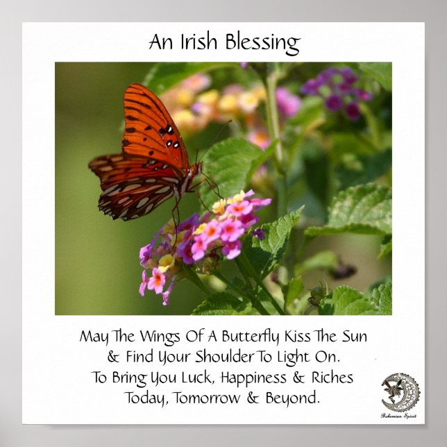 Butterfly On Flowers ~ Irish Blessing Poster (Front)