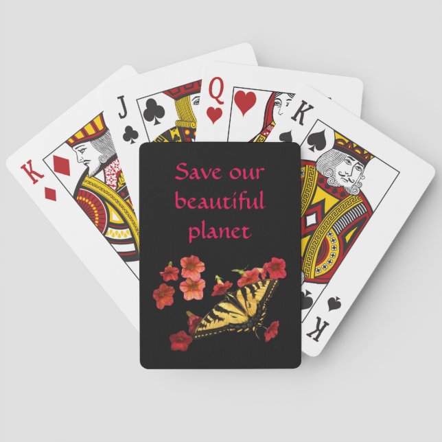Butterfly on Flowers Save Our Planet Playing Cards (Back)