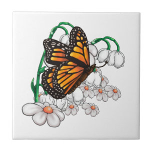 Butterfly on flowers tile