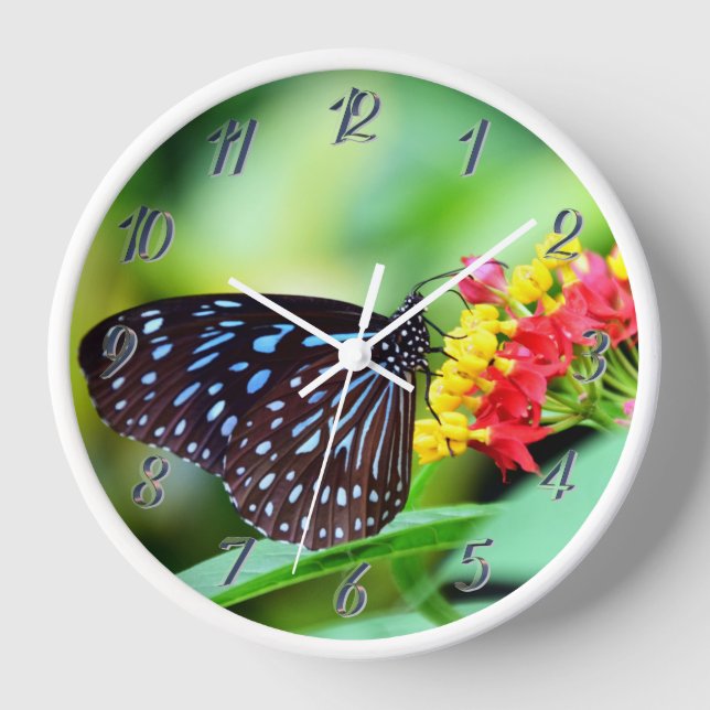 Butterfly On Flowers Wall Clock (Front)