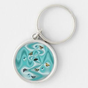 Butterfly on green Silk with Pearls Keychain