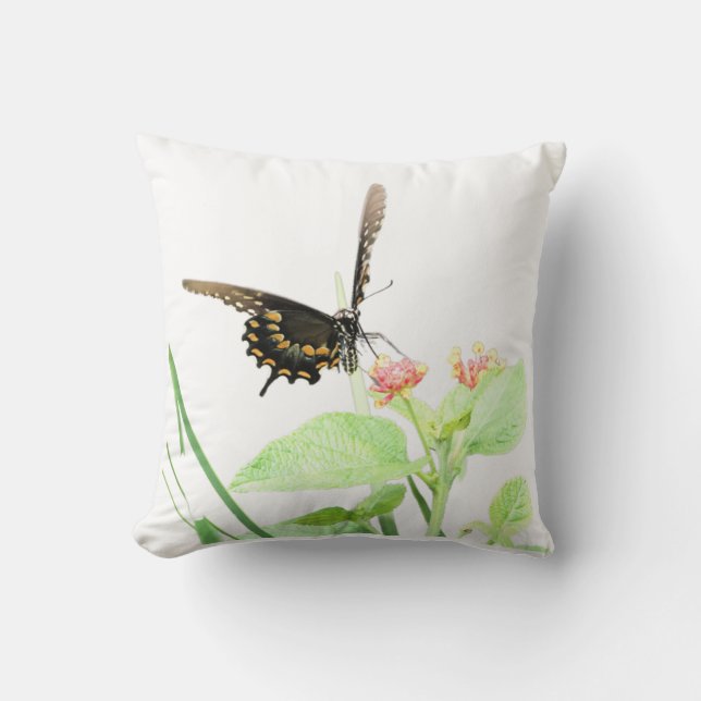 Butterfly on Lantana, White  Throw Pillow (Front)