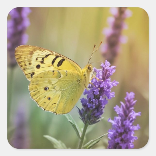 Butterfly on Lavender Square Sticker (Front)