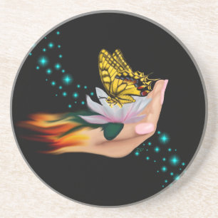 Butterfly on Lotus Bloom Coaster