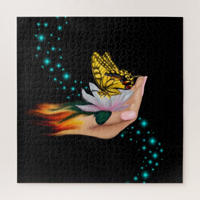 Butterfly on Lotus Bloom Jigsaw Puzzle (Vertical)
