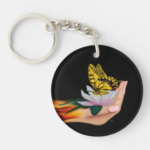 Butterfly on Lotus Bloom Keychain