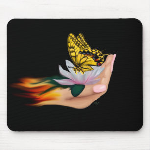 Butterfly on Lotus Bloom Mouse Pad