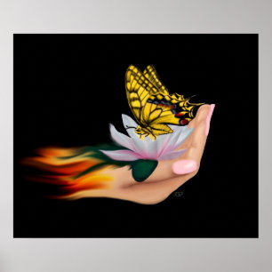 Butterfly on Lotus Bloom Poster
