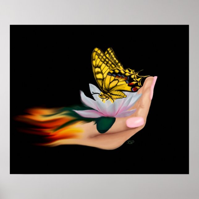 Butterfly on Lotus Bloom Poster (Front)