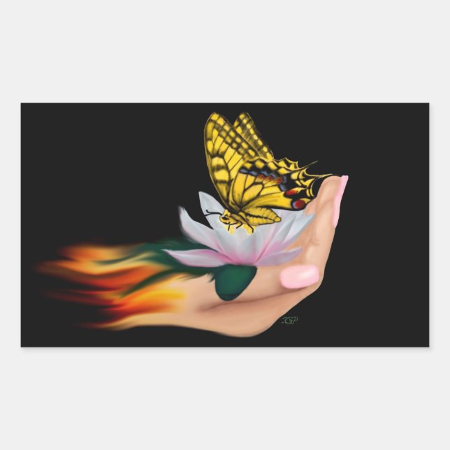 Butterfly on Lotus Bloom Sticker (Front)