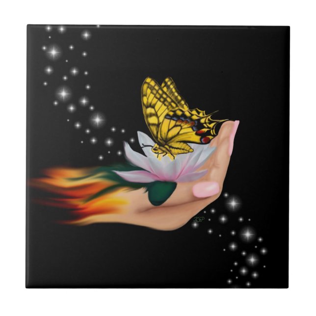 Butterfly on Lotus Bloom Tile (Front)