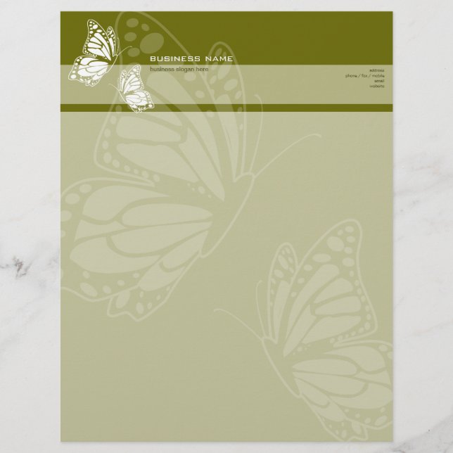 Butterfly on Olive Green Elegant Modern Simple Letterhead (Front)