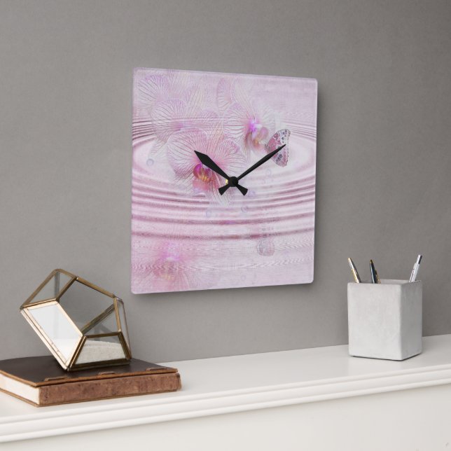 Butterfly On Orchid Square Wall Clock (Office)