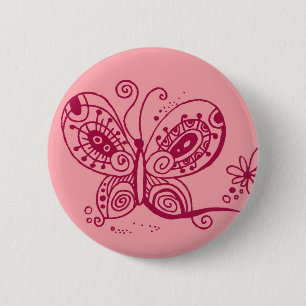 Butterfly on Pink Button