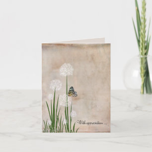 Butterfly on Puff Flower Sympathy Thank You Card