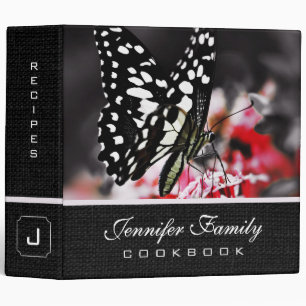 Butterfly on Red Flower Family Recipes Binder
