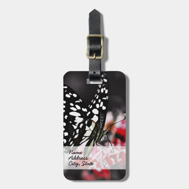 Butterfly on Red Flower Luggage Tag (Front Vertical)