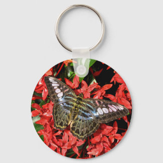 Butterfly on Red Flowers Keychain