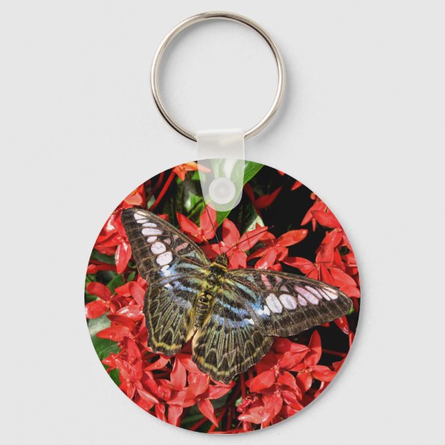Butterfly on Red Flowers Keychain (Front)