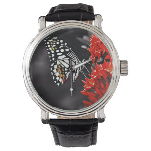 Butterfly on Red Flowers Watch