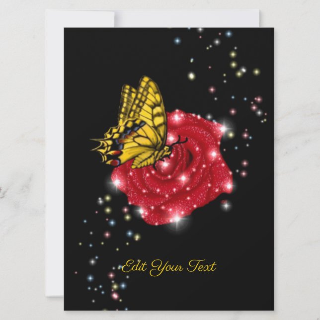 Butterfly on red Rose with Stars and Raindrops (Front)