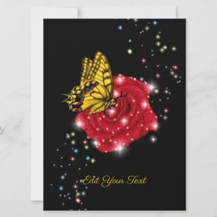 Butterfly on red Rose with Stars and Raindrops