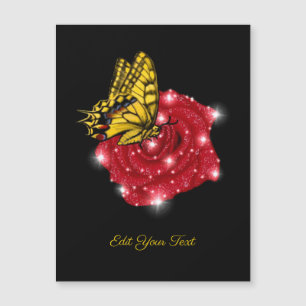 Butterfly on red Rose with Stars and Raindrops