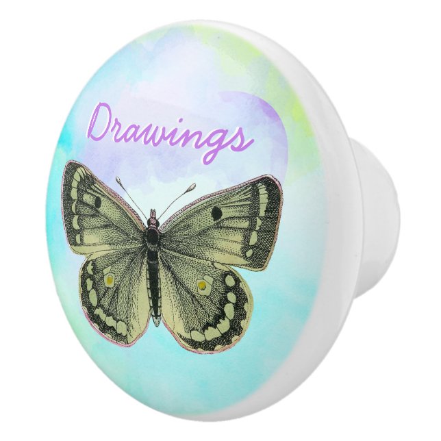 Butterfly on teal green purple custom name  ceramic knob (Right)