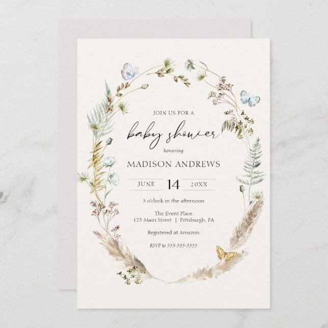 Butterfly on the Way Boho Baby Shower Invitation (Front/Back)