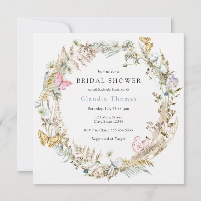 Butterfly on the Way Boho Bridal Shower Invitation (Front)