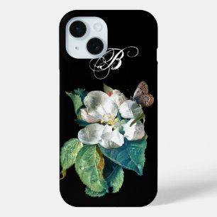 BUTTERFLY ON THE WHITE FLOWER , FLORAL MONOGRAM iPhone 15 CASE