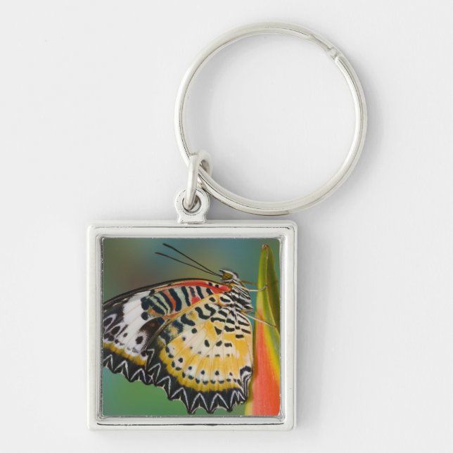 Butterfly on Tropical Flower Keychain (Front)