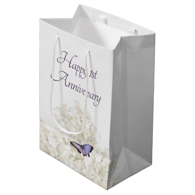 Butterfly on White Hydrangea 1st Anniversary  Medium Gift Bag (Front Angled)