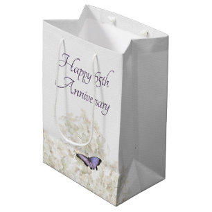 Butterfly on White Hydrangea 65th Anniversary Medium Gift Bag