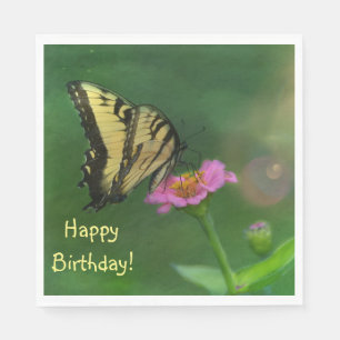 Butterfly on Zinnia Birthday Napkin