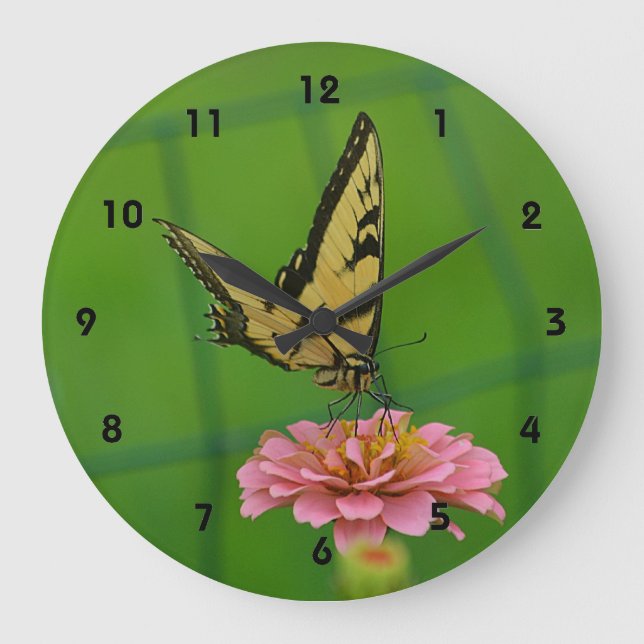 Butterfly On Zinnia Wall Clock (Front)