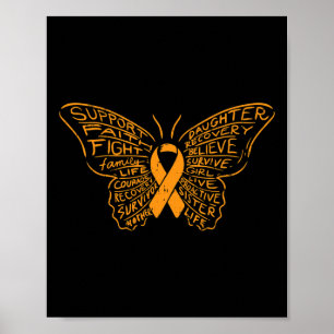 Butterfly Orange Ribbon Cancer Leukaemia Awareness Poster