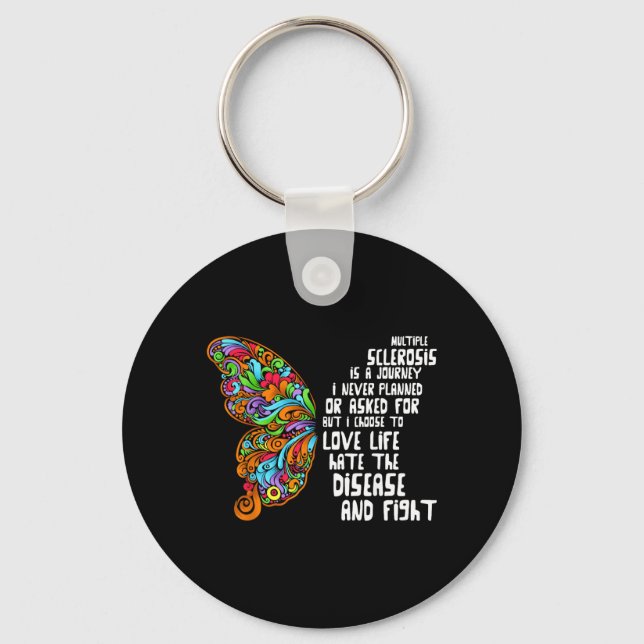 Butterfly Orange Ribbon Multiple Sclerosis Keychain (Front)