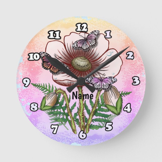 Butterfly Pale Poppy  Round Clock (Front)