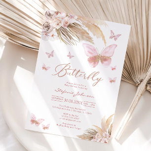 Butterfly Pampass Baby Shower Invitation