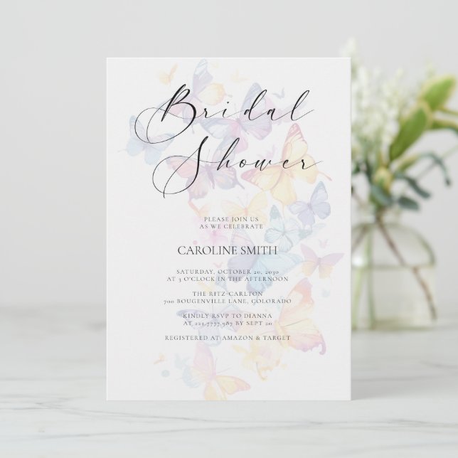 Butterfly Pastel Bridal Shower Invitation (Standing Front)