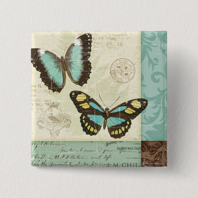 Butterfly Patchwork 2 Inch Square Button (Front)